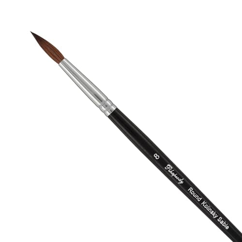 Creative Mark Rhapsody Kolinsky Sable Brushes for Professional Watercolorists - Round # 8 Excellent Spring, Full Belly, Split-Proof Points, Chrome Ferrules, Short Handle, English Sizing