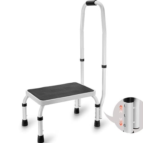 VEVOR Step Stool 1-Step 330lbs Capacity, 3 Adjustable Height with Handle Steel Step Ladder, Portable Toddler Step Stools for Adults, Non-Slip Sturdy Step Ladders for Office, RVs, Pets