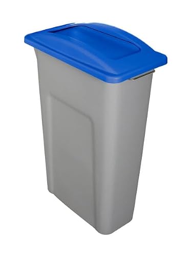 Sturdy Essentials Waste Wise Recycled HDPE Waste or Recycling Bin for Commercial Spaces with Swinging Lid - (Blue/Grey, 23 Gallons)