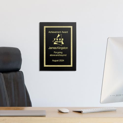Award Plaque, Wooden Frame with Gold Border, Red, Black Or Blue Background wiht Gold Engraving. Customizable Text and Artwork (Black with Gold, 9 x 12")