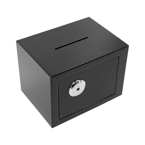 Small Safe Box with Drop Slot, Safety Box for Money, Depository Safe with Drop Slot Mountable CashBox with Lock for Home & Office Security (Black)