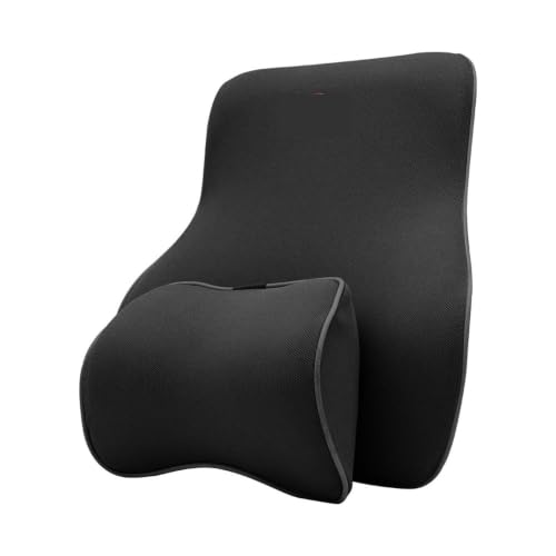 SamLng Memory Foam Car Seat Pillow Set, Neck Headrest Lumbar Back Support Cushion(Black Set)