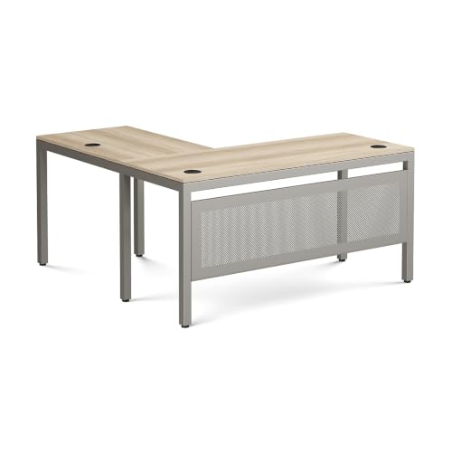 NBF L-Shaped Desk Reversible Corner Workstation Computer, 60"W, Dark Walnut