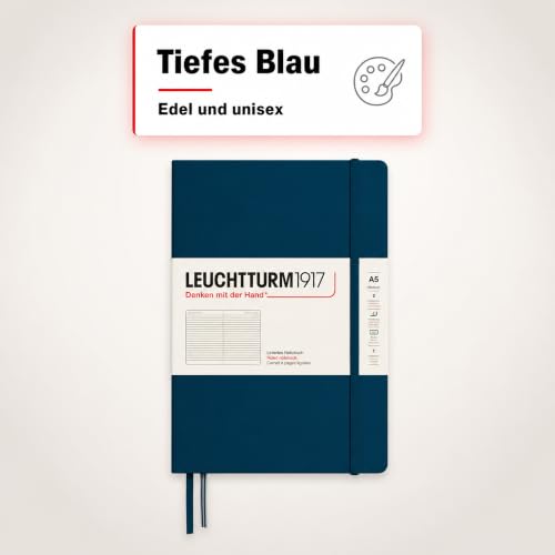 LEUCHTTURM1917 - Notebook Hardcover Medium A5-251 Numbered Pages for Writing and Journaling - Thinking Ahead (Ruled Paper, Deep Sea)