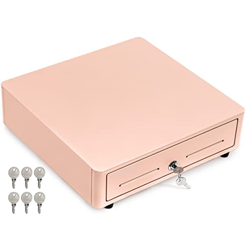 Volcora Cash Register Drawer for (POS) Point of Sale System with Round Corner 13", Removable Coin Tray, 4 Bill/5 Coin, 12-24V, RJ11/RJ12 Key-Lock, Cash Till, Money Drawer for Businesses, Pink