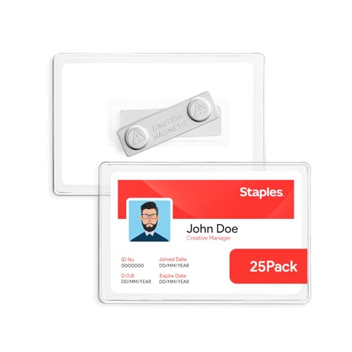 Staples Magnetic Badge Holders, Credit Card Size, Clear, 25-Pack