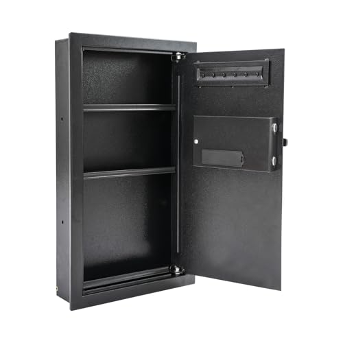 Steel Safe and Lock Box, Heavy Duty Wall Safe with Alarm, Digital Keypad Safe Box for Money, Jewelry, Document, Passport, 3.94"D x 14.57"W x 25.59"H, Black