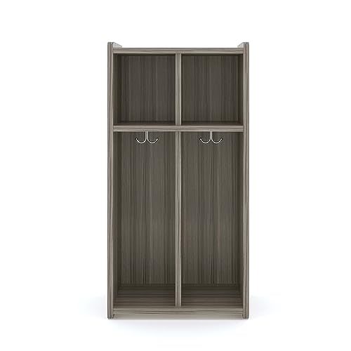 Tot Mate 2-Section Wooden Wall Coat Locker, Kids Furniture for Classroom, Organizer Storage with Bench & Cubbies for School, Daycare, Ready-to-Assemble, Shadow Elm Gray