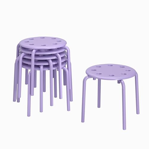 VECELO 6-Piece Stacking Stools for Classroom, 12 Inch Height, Decoration Flexible Seating for Schools, Purple