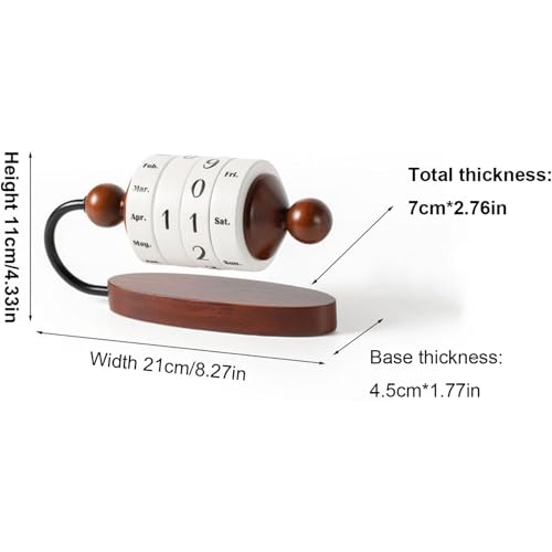 Hiedmeil Desk Perpetual Calendar, Wood Wheeling Calendar, Display Month Week Day Date, for Home Office,Reusable Reminder List Travel Record Card(Red and Brown) (Red)