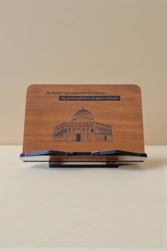 Adjustable Wooden Book Stand for Reading and Quran - Ergonomic Desktop Rahle with 4-Level Tilt Mechanism, Sturdy MDF Construction, and Flexible Metal Page Holders - Appropriate for Books and Tablets