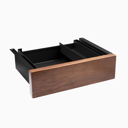 Desky Minimal Under Desk Drawer – Slim Pull-Out Metal Storage Organizer for Sit-Stand Desks, Smooth Glide, Space-Saving Design, Easy Mount, Black & Grey Frame