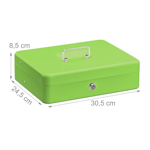 Relaxdays Lockable, Coin Count Board & 4 Money Tray, Safe, H x W x D: 8.5 x 30.5 x 24.5 cm, Green
