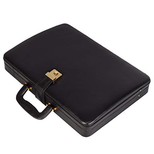 Luxury Leather Briefcase for Men Full Grain Executive 17'' Laptop Bag Business Attache Case Office Work Bag Vintage (Black)