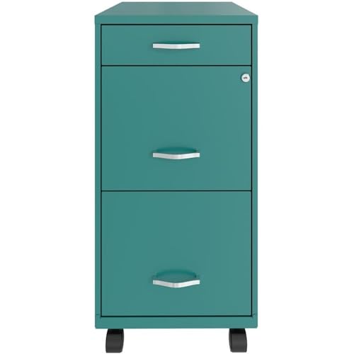 UrbanPro 3 Drawers 29.52" Vertical Turquoise Metal Filing Cabinet Lockable Pre-Assembled Movable Letter Size for Home, Office