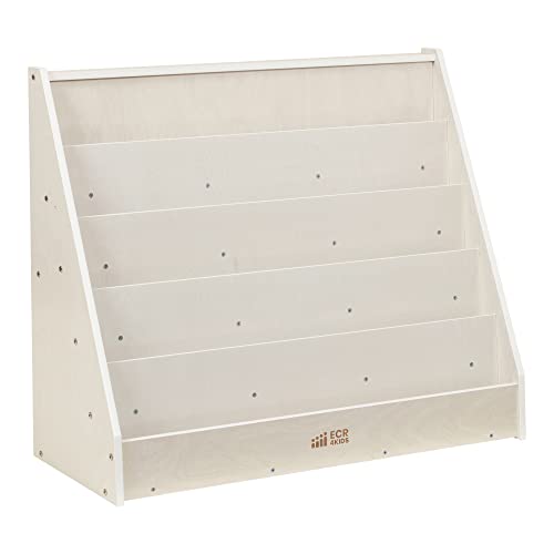 ECR4Kids 5-Shelf Wooden Book Display, Single-Sided Bookshelf, White Wash