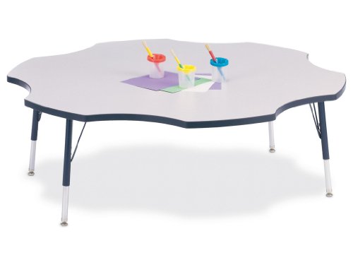 Jonti-Craft Berries 6458JCE112 Six Leaf Activity Table, E-Height (15"-24" Adjustable Height), 60" Diameter, Gray/Navy/Gray