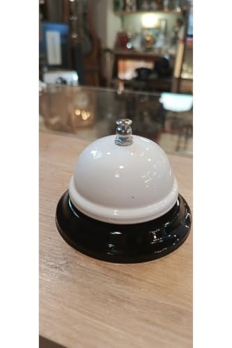 Classic Desk Bell - White Top & Black Base - Loud Ring - Metal Construction - Minimalist & Refined Design - 3.1-3.5 inches Diameter, 2.0-2.4 inches Height