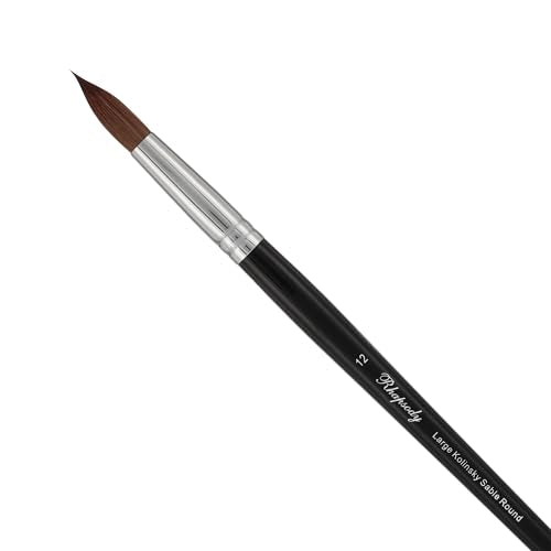 Creative Mark Rhapsody Kolinsky Sable Brushes for Professional Watercolorists - Round # 12 Excellent Spring, Full Belly, Split-Proof Points, Chrome Ferrules, Short Handle, English Sizing