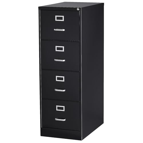 Staples 4-Drawer Vertical File Cabinet, Letter/Legal, Locking, Black, 26.5" D