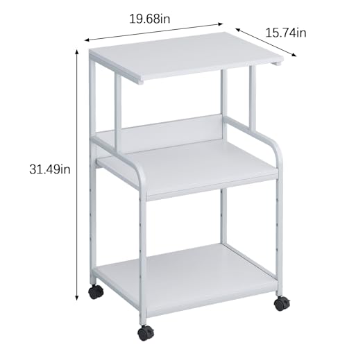 Arbuxzuy Printer Stand with Storage Shelf,3 Tier Printer Cart with Wheels,Mobile Printer Table for Home Office,Stands for Printer Heat Press Scanner Fax,Industrial Style (White)
