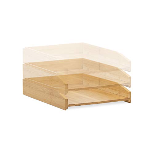 8x letter tray, stackable, A4 format, bamboo, HxWxD 6 x 25 x 33 cm, desk, document tray, paper tray, nature