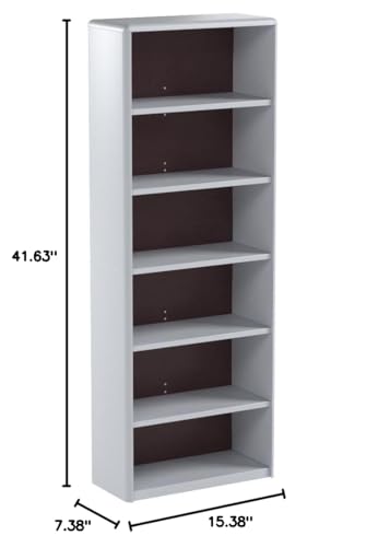 Safco Products 7174GR ValueMate Steel Economy Sturdy Bookcase, Holds Up To 70lbs, 6 Adjustable-Shelves 12 Inch Deep, Flat Wall, Gray
