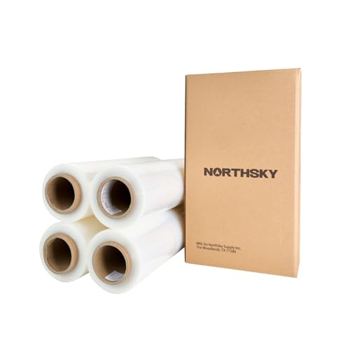 NorthSky Plastic Wrap Stretch Film - Industrial Strength up to 700% Stretch 20 Microns Clear Durable Adhering Packing Moving Heavy Duty Shrink Film Box of 4 (70 Gauge, 18'' x 1500’)