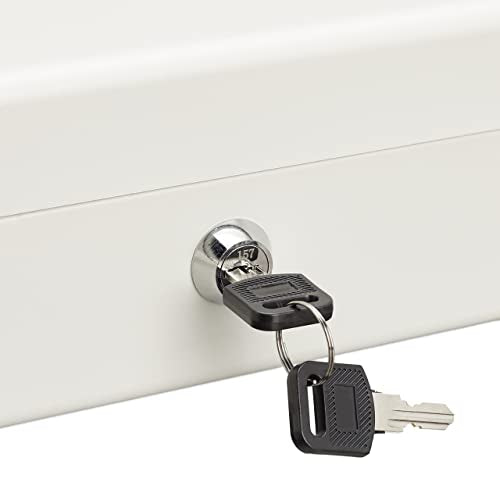 Relaxdays Cash Box, Coin Counter Tray Lockable Portable Change & Notes, H x W x D: 8.5 x 30.5 x 24.5 cm, Iron, White