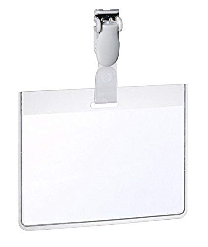 Durable Name Badge 60 x 90 mm with Plastic Clip Transparent | Pack of 25 Badges | Includes Blank Insert Cards | Ideal for Events and Visitor Management