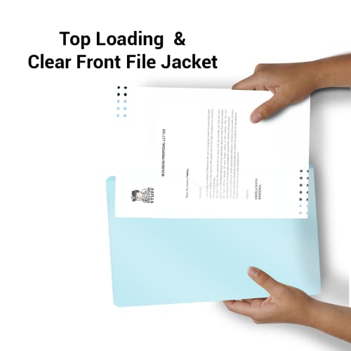 Doctor Stuff- 100 Pack, Vinyl Plastic Pocket File Folders Closed Sides, Legal Size, Clear Front Top Loading Job Jacket, Documents Holder for Office, High School and Medical Files, Light Blue