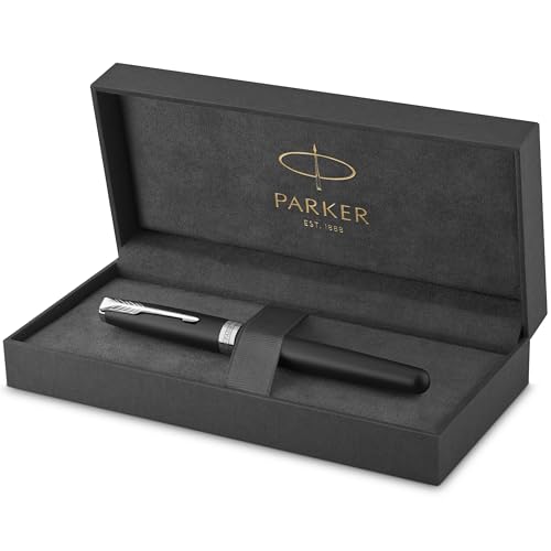 PARKER Sonnet Rollerball Pen, Matte Black Lacquer with Palladium Trim, Fine Point Black Ink (1931523), Matte Black and Chrome