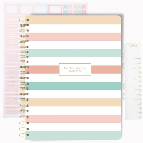 Teacher Planner 2026-2027, Horizontal Lesson Plan Book for Teachers | Pastel Striped, 8.5" x 11" | Weekly & Monthly Academic Year Lesson Planner, July 2026-June 2027 | Stickers & Bookmark