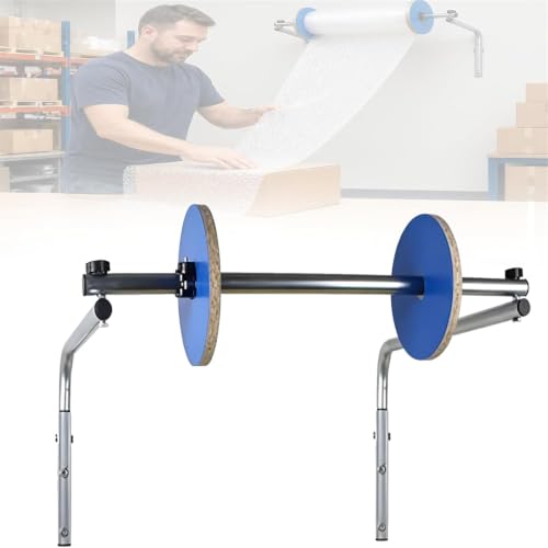 Bubble Foam Wrap Roll Dispenser, Wall Mount Cushioning Film Holder with Galvanized Steel Frame, Industrial Packing Material Rack with Positioning Clip for Shipping Stations, Warehouses (60cm)