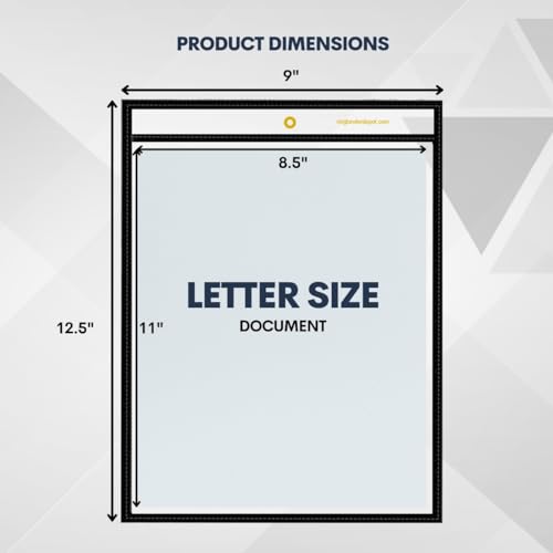 Performore Stitched Dry Erase Pockets, Portrait View Heavy Duty Reusable 8.5" X 11" Sleeves, Clear Both Sides with 1 Hole for Attaching to Machinery, File Cabinet and More, Black Trim (Pack of 30)