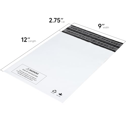 HouseLabels - 2,000 count - 9.5x12 inch (Size #3) Strong, Tearproof White Returnable Poly Mailers with Suffocation Warning and a Second Adhesive Strip which Creates a New Closure for Return Shipping