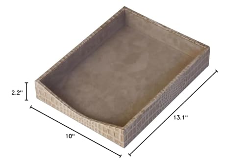 DACASSO Protacini Breeze Beige Italian Leather Desktop Letter Tray - Luxury Letter Holder & Paper Organizer for Desk - Office Organization & Executive Desk Decor - (Breeze Beige)