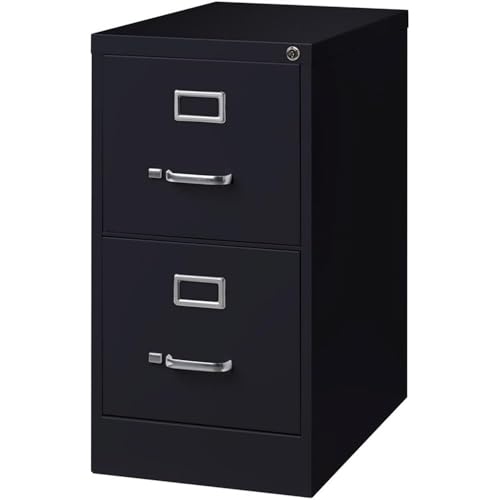 Pemberly Row 2 Drawers 28.38" Vertical Black Metal Filing Cabinet Lockable Pre-Assembled Stationary Letter Size for Home, Office