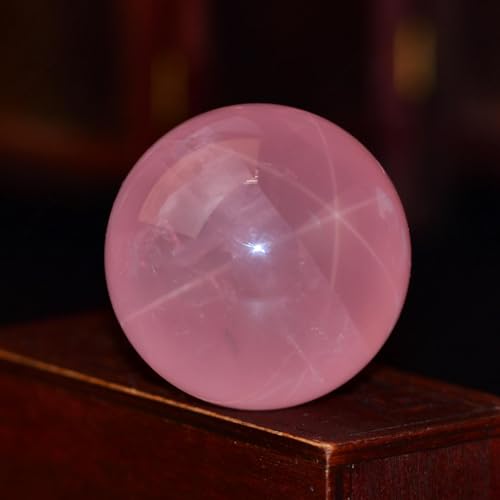 NIBHZ Pink Crystal Ball Paperweight, Crystal Glass Ball with Stand Accessories Rockery Ornament,Pink Crystal ball-80~90mm
