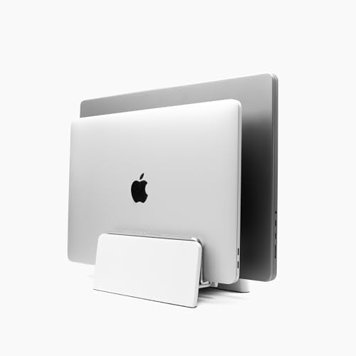 Raico Verical Laptop Stand MacBook Walnut Wood Dual Laptop Vertical Setup Holder Stand (Matte White, Dual Slot | Adjustable)