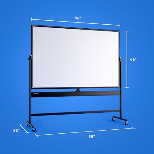Kamelleo Rolling Whiteboard on Wheels 96" x 46", Double Sided White Board