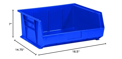 Aviditi BINP1516BAVI Plastic Stack/Hang Storage Bin Containers, 14-3/4" x 16-1/2" x 7", Blue, Pack of 6, for Organizing Homes, Offices, Garages and Classrooms