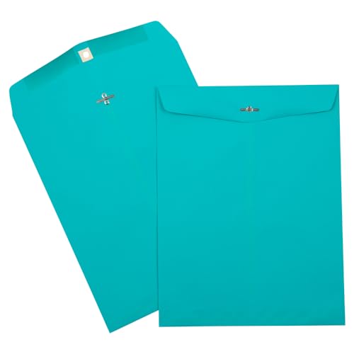 JAM PAPER 10 x 13 Open End Catalog Colored Envelopes with Clasp Closure - Sea Blue Recycled - Bulk 500/Box