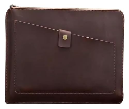 Leather Document Holder Envelope Clutch Zip File Folder Wallet Bag Multicolor 35.5x1x25cm(Coffee)