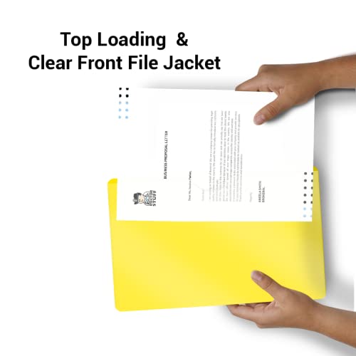 Doctor Stuff- 100 Pack, Vinyl Plastic Pocket File Folders Closed Sides, Legal Size, Clear Front Top Loading Job Jacket, Documents Holder for Office, High School and Medical Files, Yellow