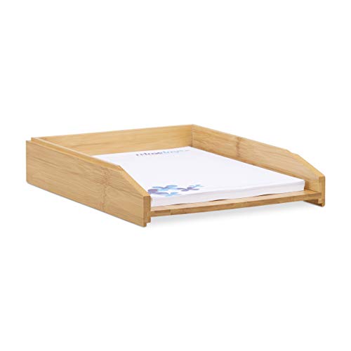 8x letter tray, stackable, A4 format, bamboo, HxWxD 6 x 25 x 33 cm, desk, document tray, paper tray, nature