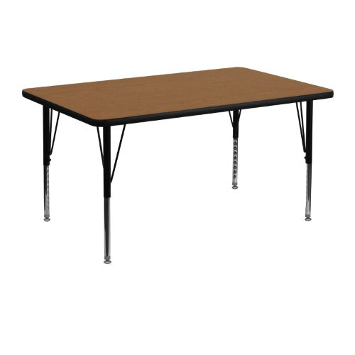 Classroom Essentials 30''W x 48''L Rectangular Oak Thermal Laminate Activity Table - Height Adjustable Short Legs