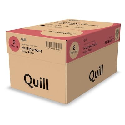 Quill Brand® 8.5" x 11" Multipurpose Copy Paper, 20 lbs., 94 Brightness, 500 Sheets/Ream, 8 Reams/Carton