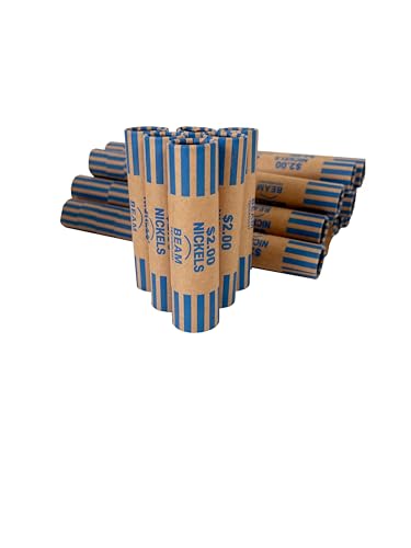 Beam Coin Wrappers Preformed, 504 Nickels, Heavyweight, Durable, Crimped Bottom, Color Coded, ABA Standard, Coin Roll Wrapper (Nickels, 504)