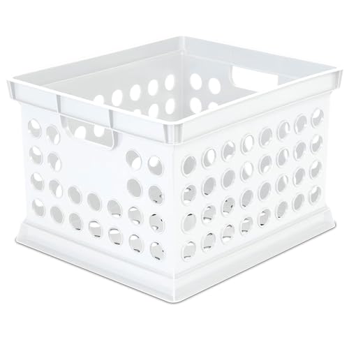 Sterilite Storage Crate, Stackable Plastic Storage Bin with Handles, Organize Files at Home, Garage, Office, School, White, 6-Pack